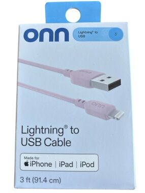ONN Pale Pink Lightning to USB Cable- 3 ft for Apple iPhone, iPad, iPod NIOB